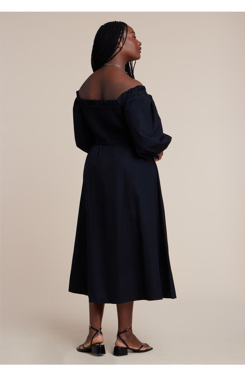 ELOQUII Long Sleeve Smocked Maxi Dress, Alternate, color, Black Onyx