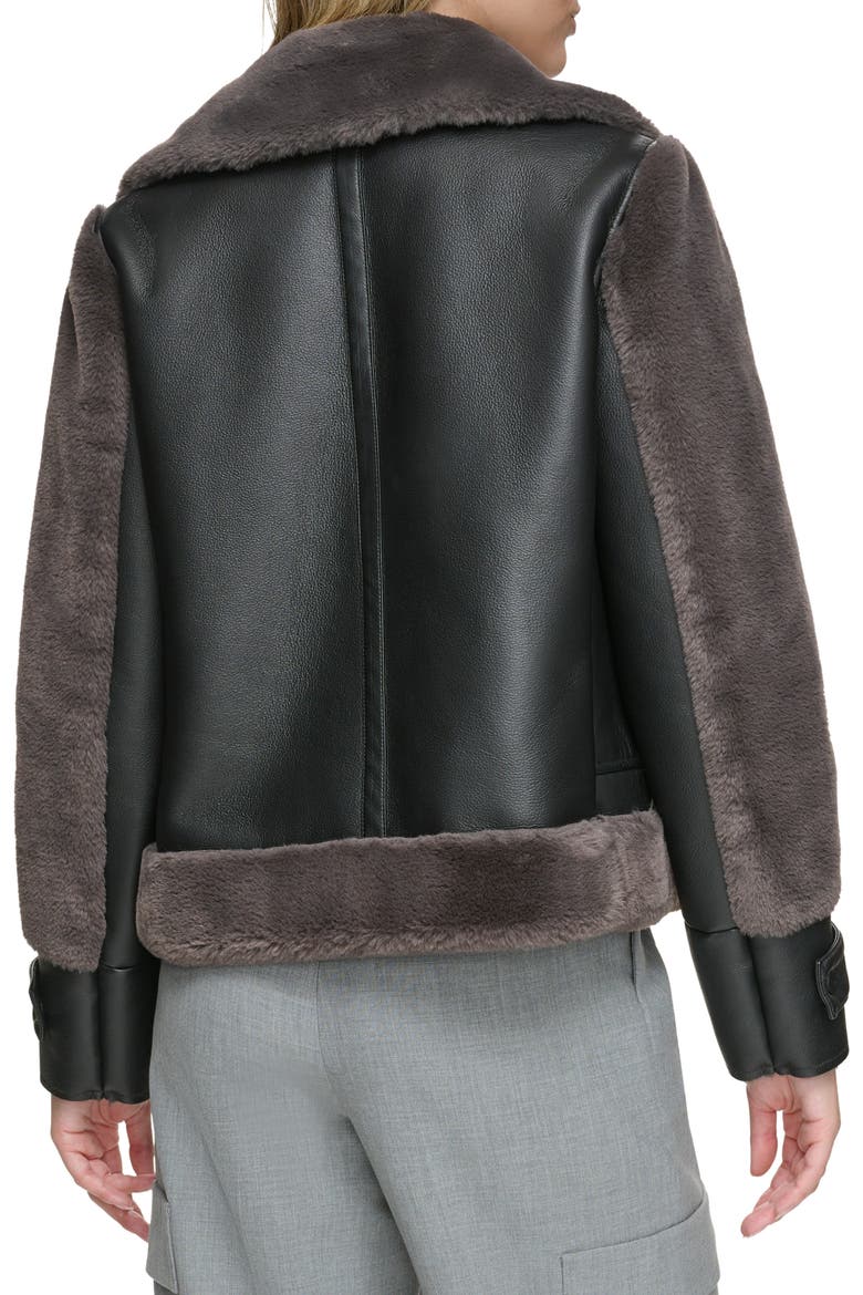 Faux Fur Trim Faux Leather Aviator Jacket, Alternate, color, PEPPERCORN