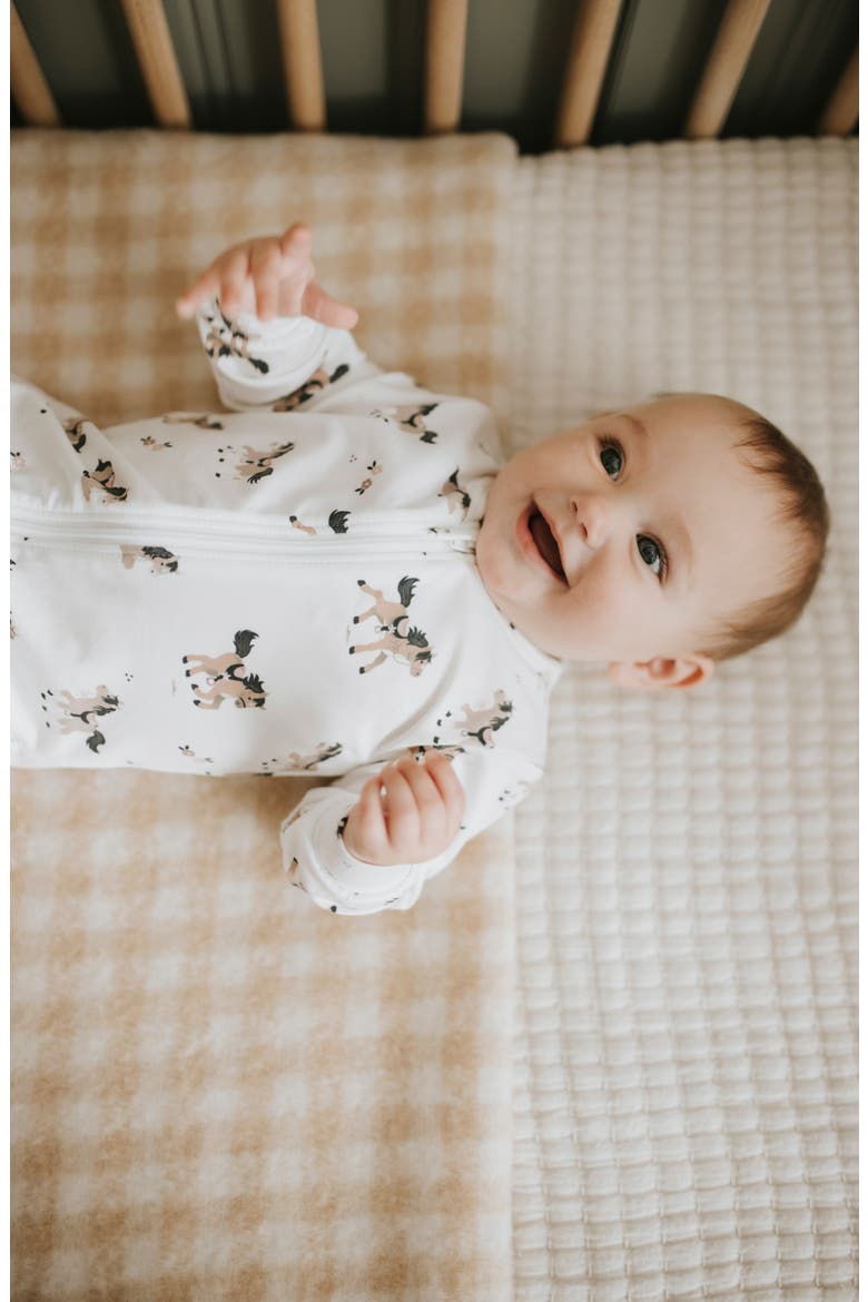 Kids' Horse Print Footed Sleeper, Alternate, color, OFF WHITE
