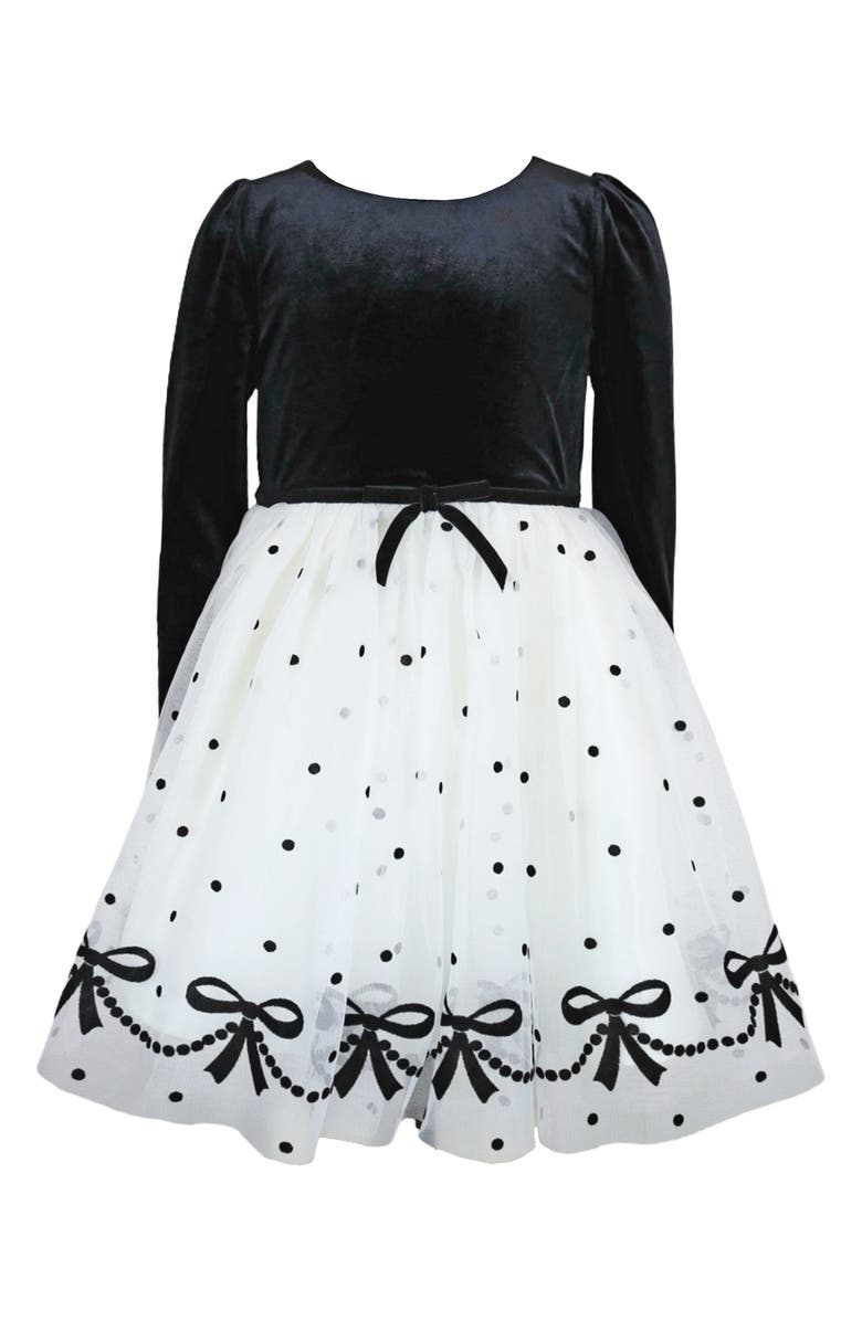 Zunie Kids' Velvet & Tulle Party Dress, Main, color, Black/ Ivory