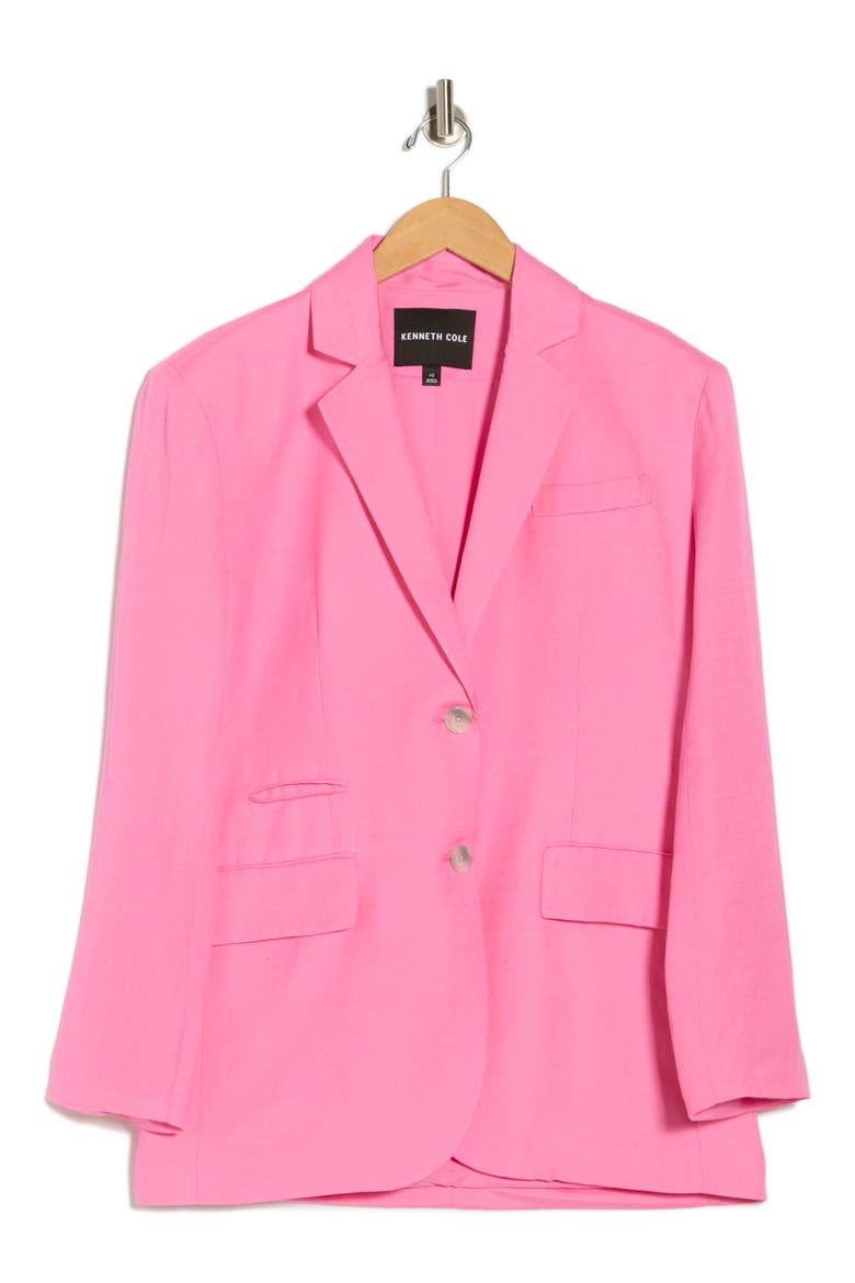 Two-Button Linen Blend Boyfriend Blazer, Alternate, color, POP PINK