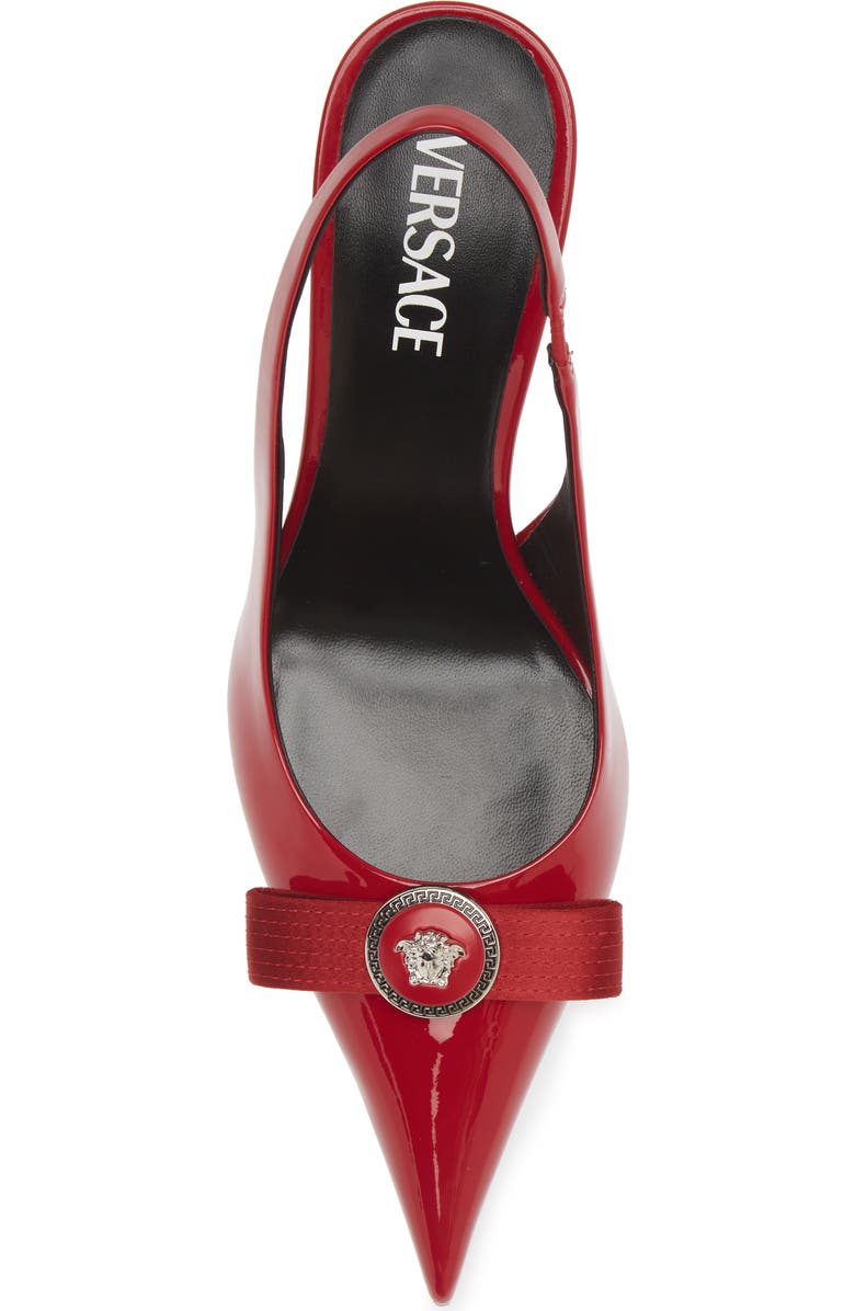 Versace Medusa Bow Pointed Toe Slingback Pump, Alternate, color, Lipstick Red-Palladium