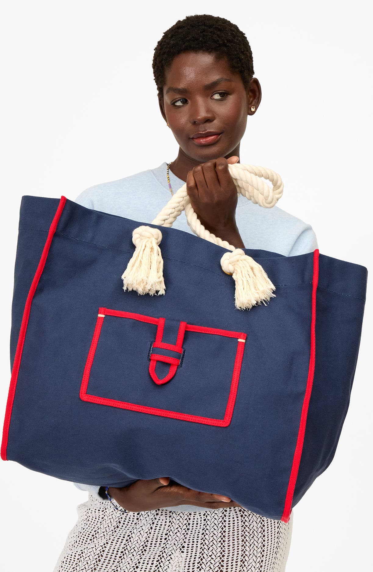 Beach Marine Canvas Tote, Alternate, color, NAVY