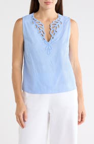 Ellen Tracy Embroidered Eyelet Sleeveless Top