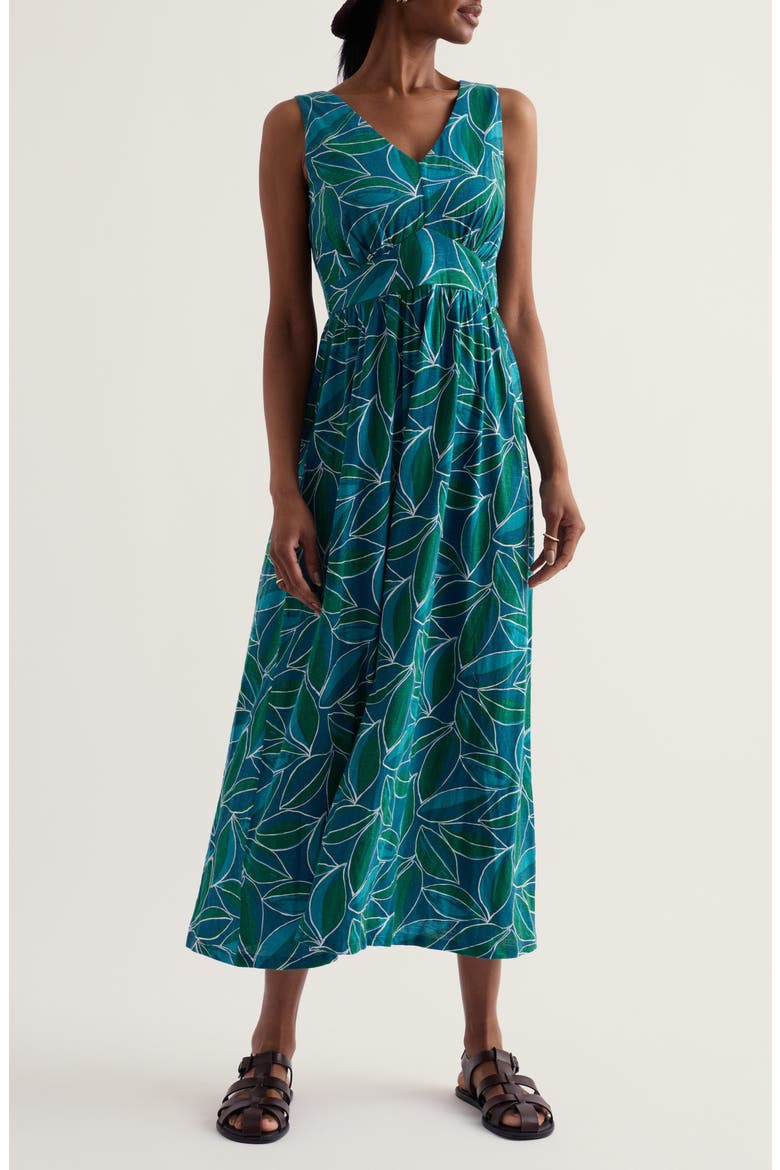 Polmanter Leaf Print Sleeveless Organic Cotton Jersey Maxi Dress, Main, color, LILY LEAF STORM