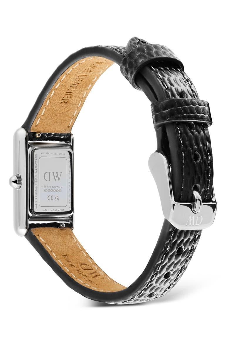 Bound Mini Tank Leather Strap Watch, 17mm x 26mm, Alternate, color, SILVER-TONE/ BLACK
