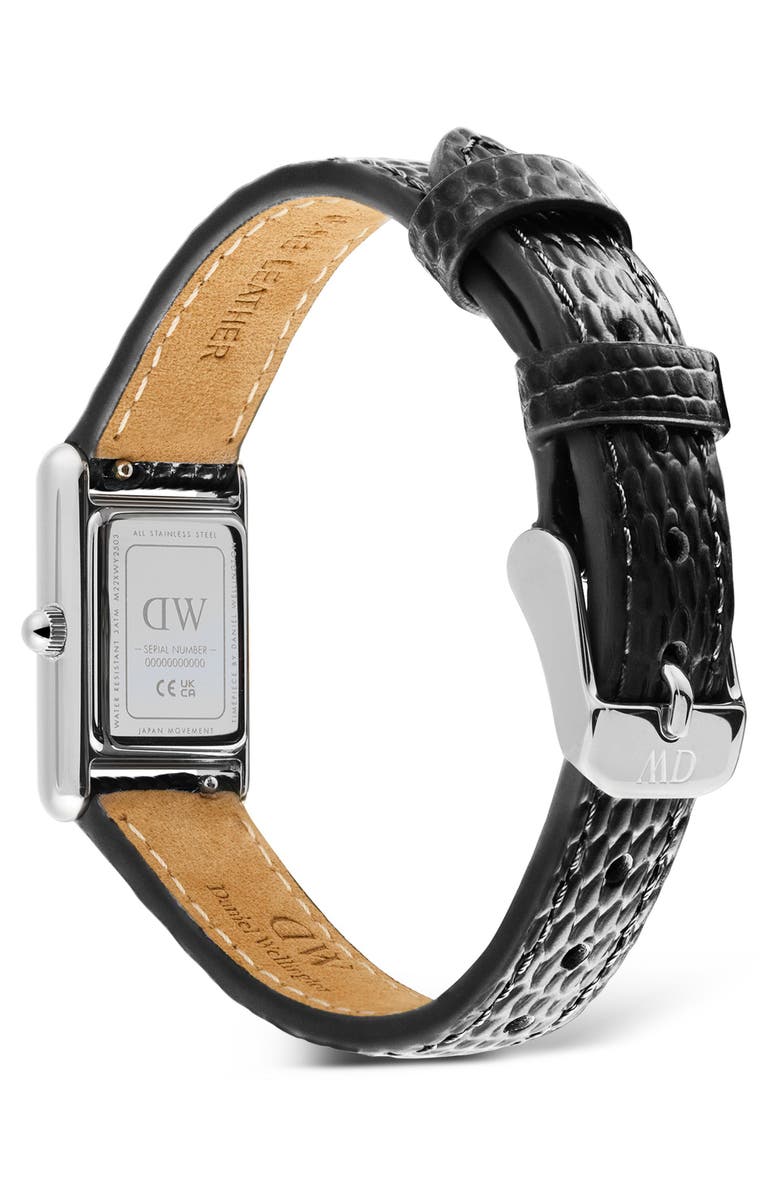 Daniel Wellington Bound Mini Tank Leather Strap Watch, 17mm x 26mm, Alternate, color, Silver-Tone/ Black