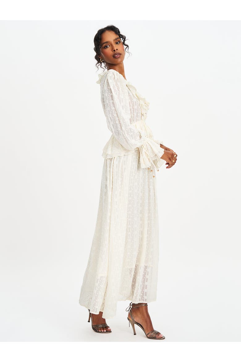 Safiya Jacquard Chiffon Long Sleeve Maxi Dress, Alternate, color, off white