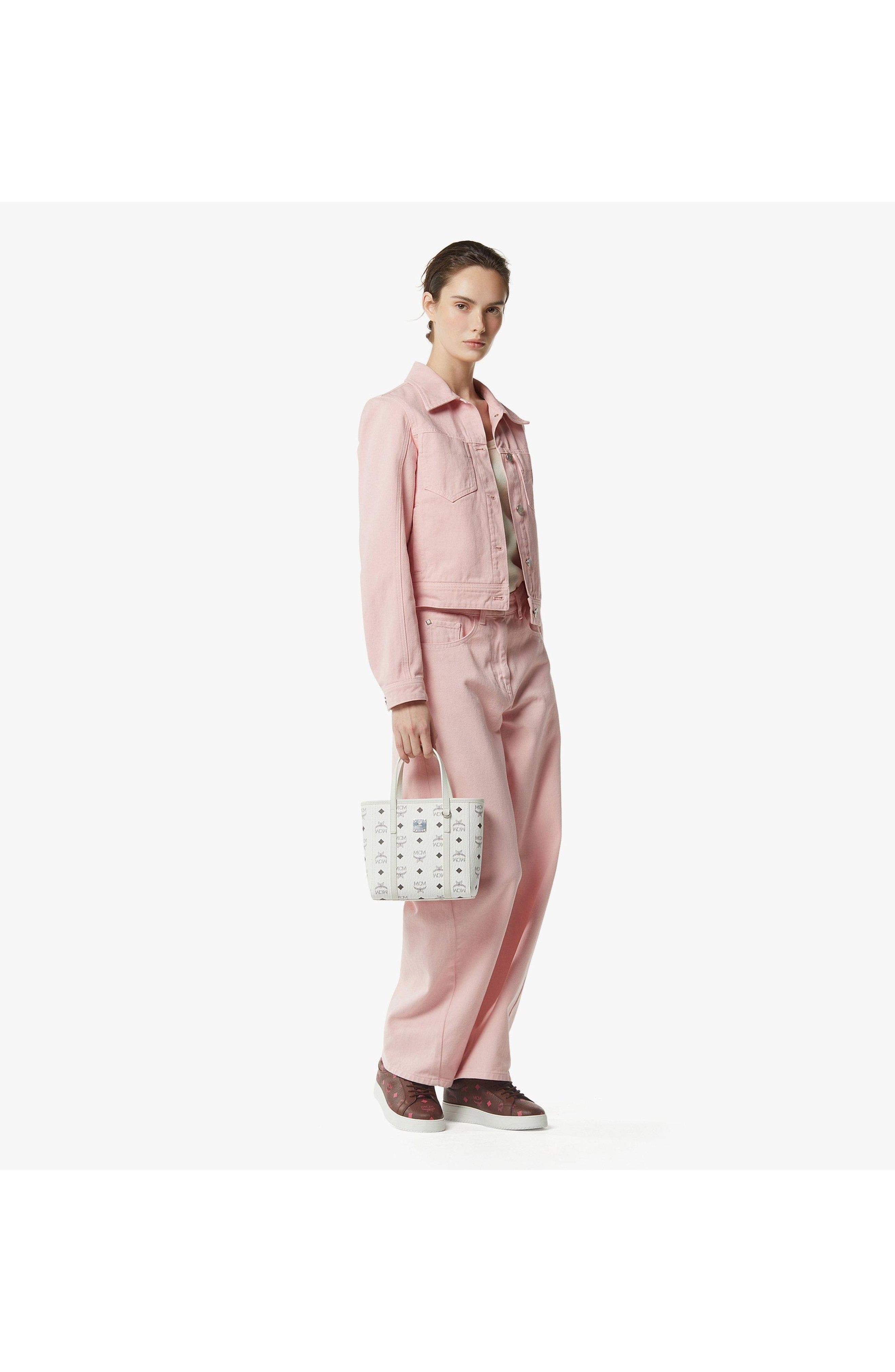 MCM Toni Top-Zip Shopper in Visetos, Alternate, color, White