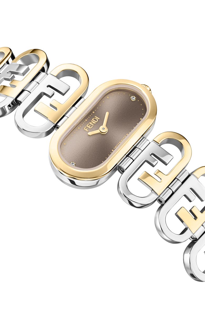 Fendi O'Lock Diamond Two-Tone Bracelet Watch, 28.3mm x 14.8mm, Alternate, color, Two Tone