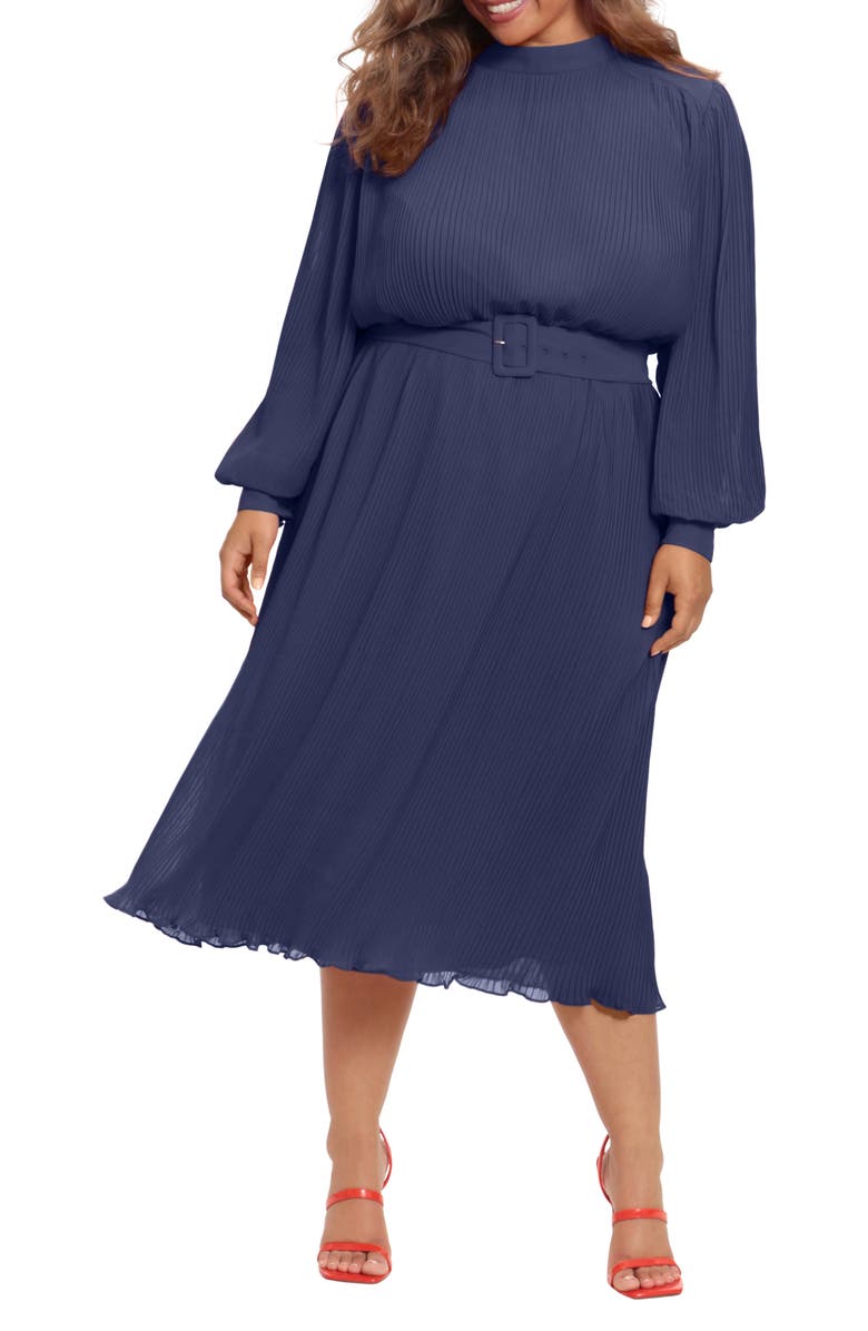 Maggy London Belted Pleated Midi Dress, Main, color,