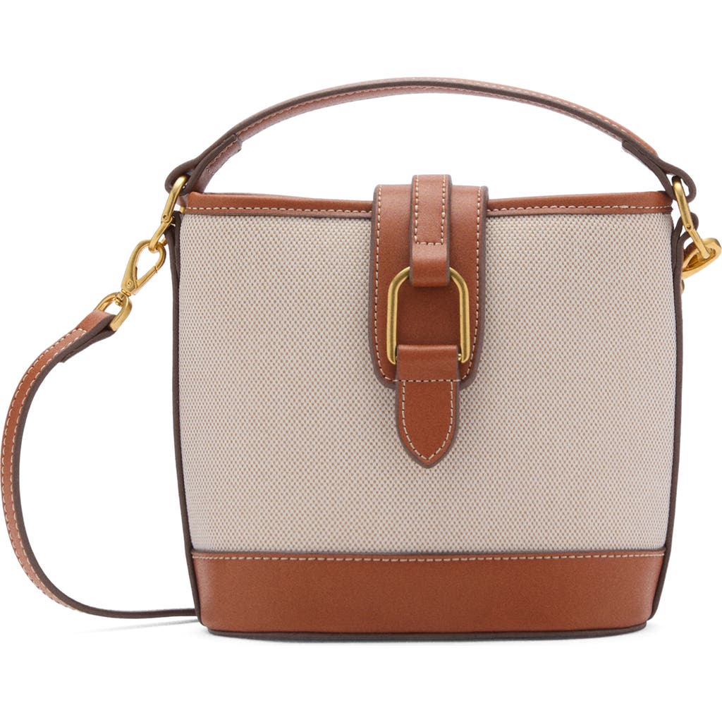 Mango Canvas & Faux Leather Bucket Bag In Brown