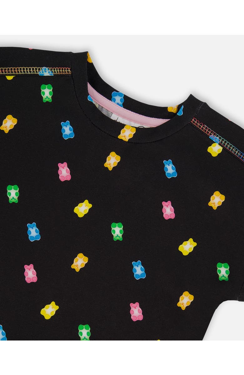 Deux par Deux Little Girl's Rolled Sleeve Tee With Print Black And Multicolored Gummies, Alternate, color,