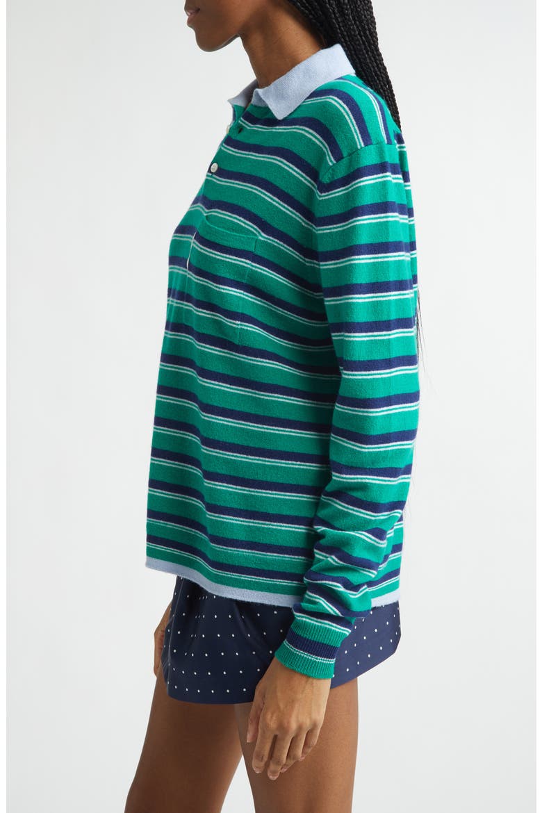 Stripe Wool & Cashmere Polo Sweater, Alternate, color, GREEN STRIPE