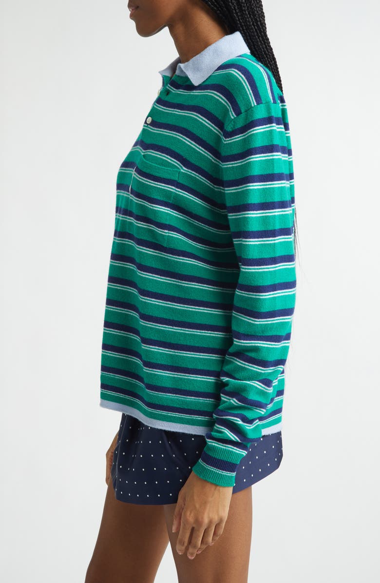 Hommegirls Stripe Wool & Cashmere Polo Sweater, Alternate, color, Green Stripe