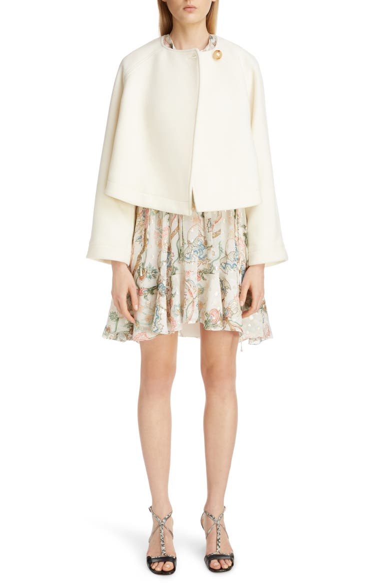 Floral Print Long Sleeve Metallic Fil Coupé Minidress, Alternate, color, MULTICOLOR WHITE 1