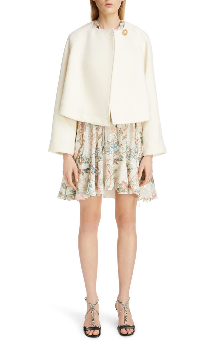 Chloé Floral Print Long Sleeve Metallic Fil Coupé Minidress, Alternate, color,