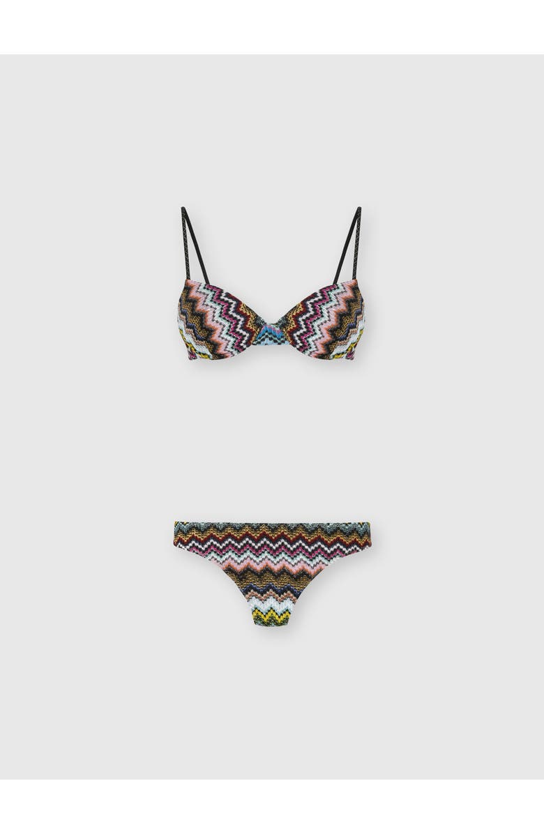 Missoni Balcony Bikini In Lamé Viscose With Zigzag Pixel-effect Pattern, Main, color, Black & Multicoloured