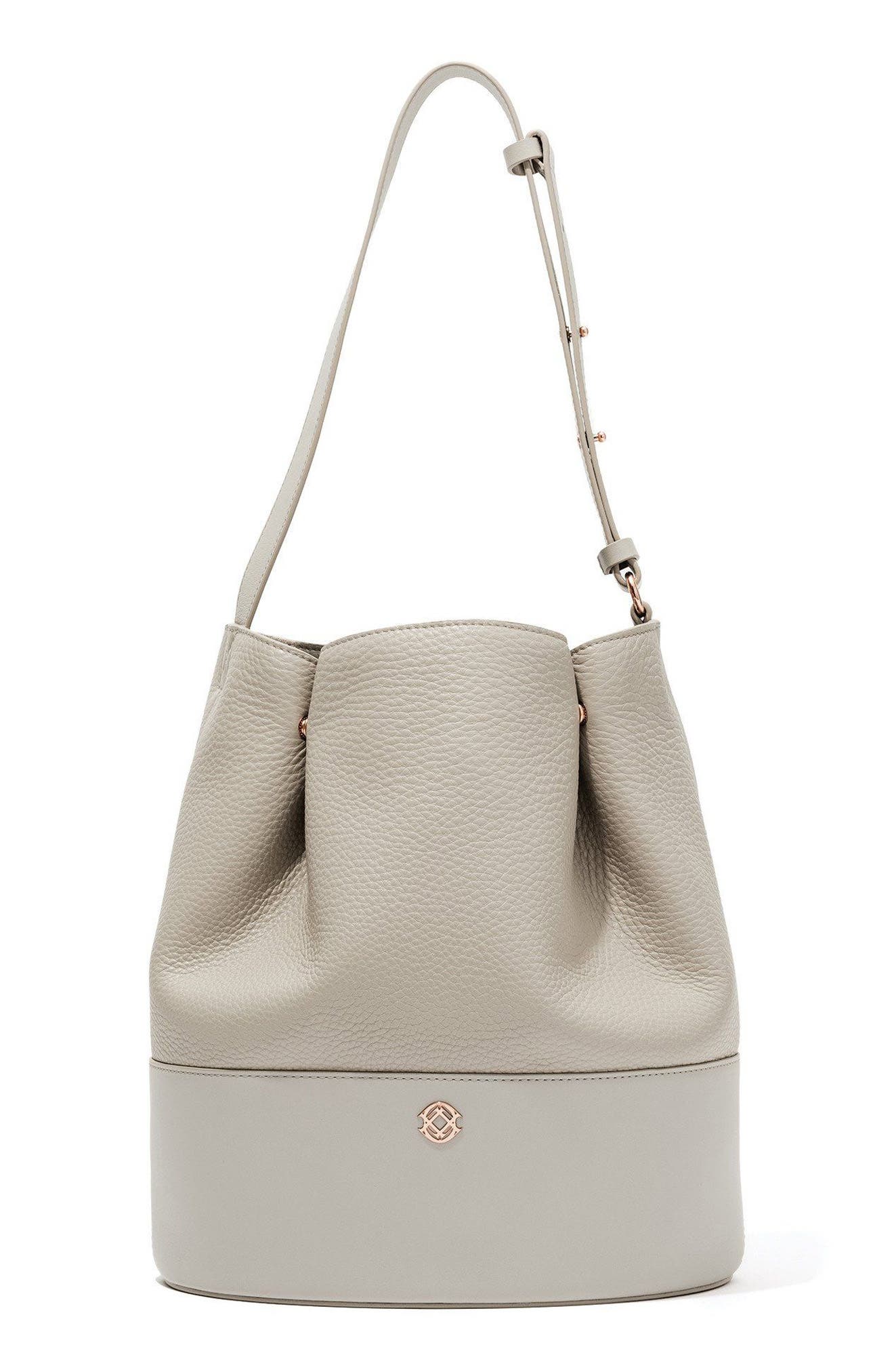 Ava Leather Bucket Bag, Main, color, BONE