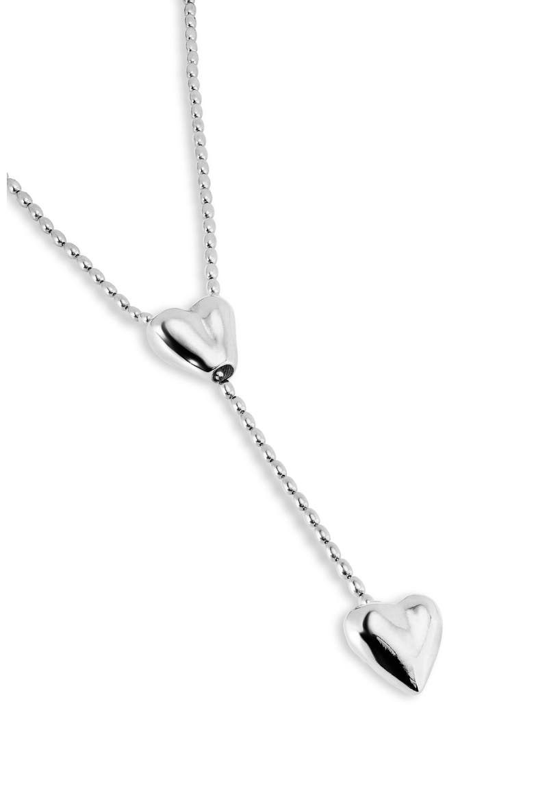 Double Heart Y Necklace, Alternate, color, Silver