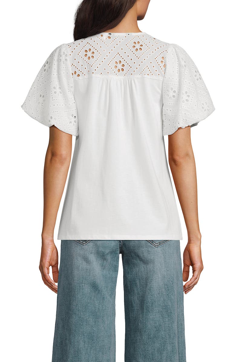 Lands' End Eyelet Crew Puff Sleeve Top, Alternate, color, White