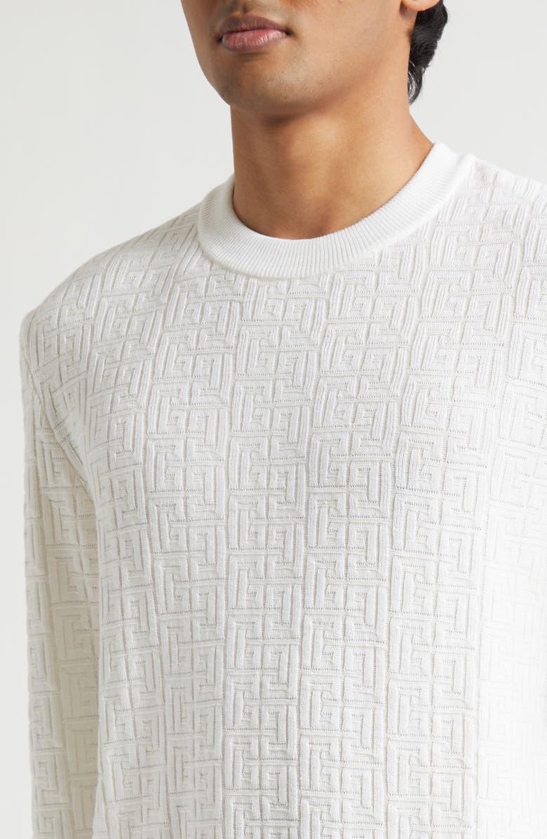 Balmain Monogram Jacquard Merino Wool Blend Sweater, Alternate, color, 0Ka Natural