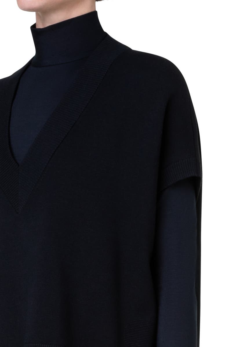 Akris punto Oversize Short Sleeve V-Neck Wool Sweater, Alternate, color, 