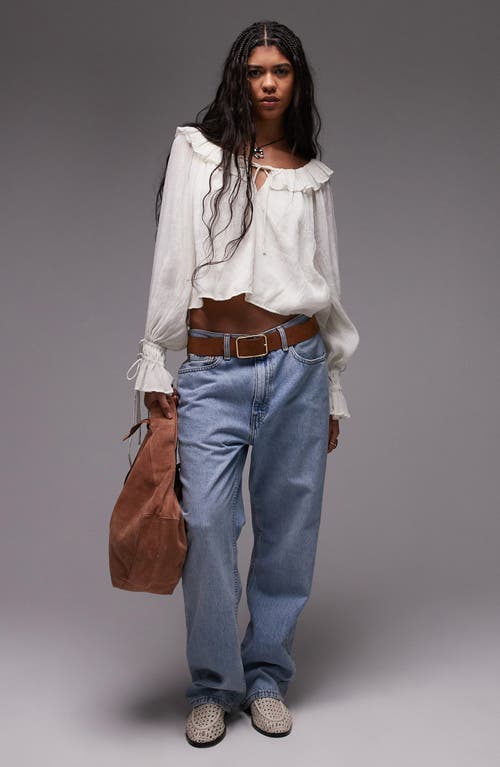 Shop Topshop Tied Cuff Split Neck Top