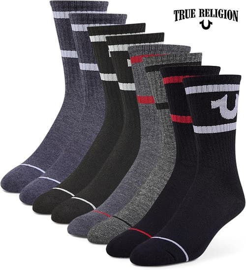 True Religion 8 Pairs Premium Athletic Crew Socks In Multi