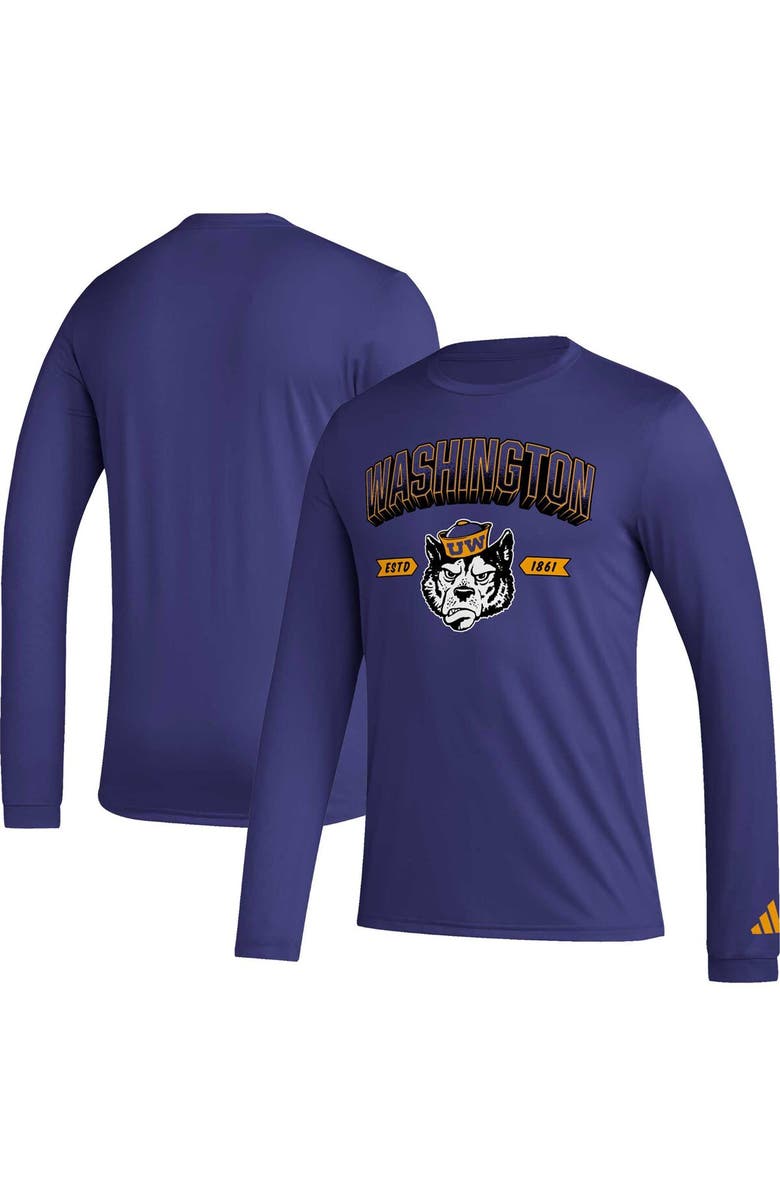 adidas Men's adidas Purple Washington Huskies Mighty Mascot Pregame Long Sleeve T-Shirt, Alternate, color, Purple