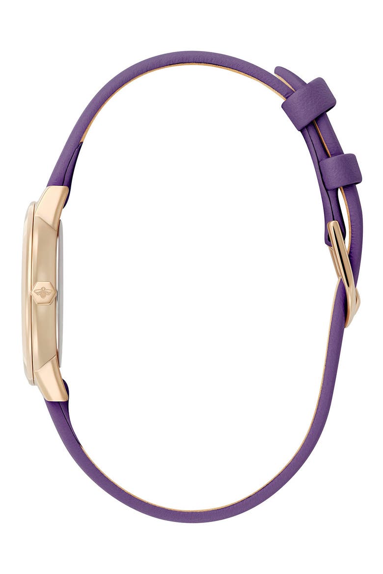 Autumn Floral Leather Strap Watch, 28mm, Alternate, color, PURPLE