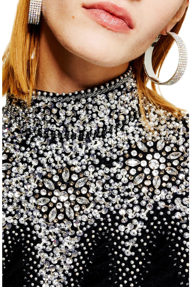 Embellished Mock Neck Top, Alternate, color, BLACK MULTI