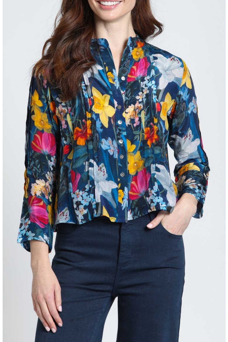 Pleated Cupro Blend Shirt, Main, color, MIDNIGHT INDIGO/CIRINE