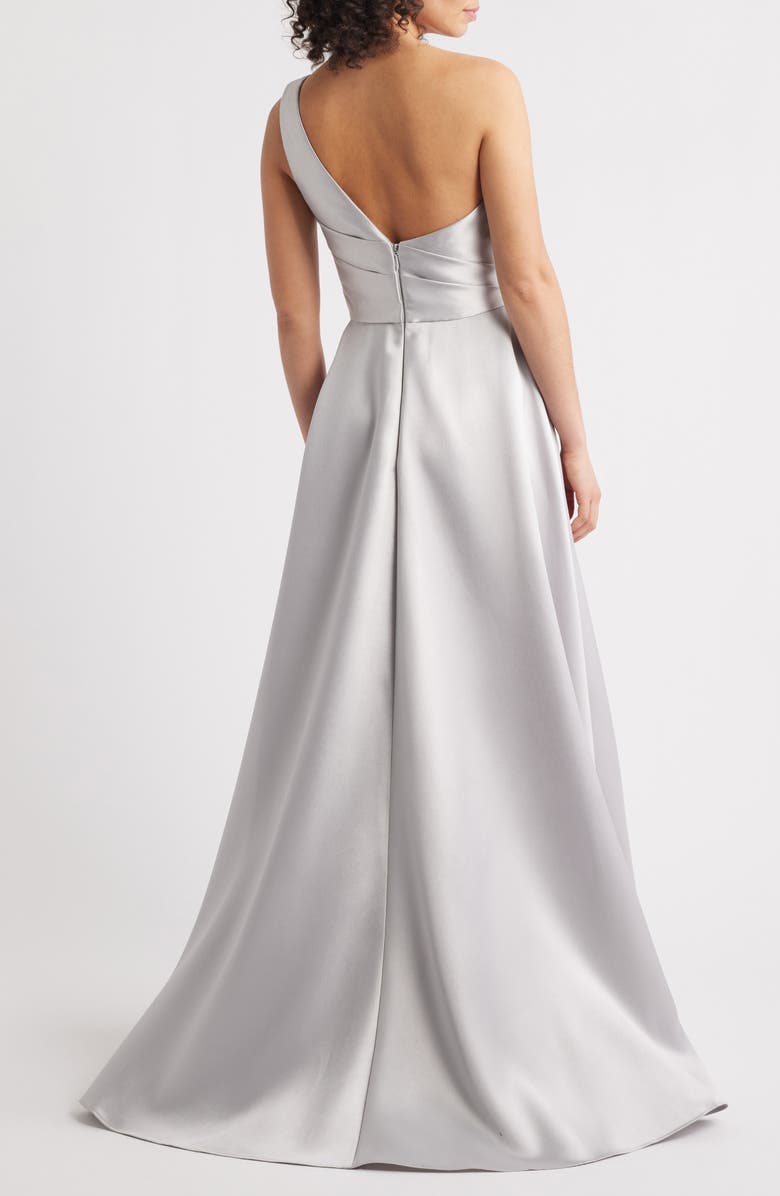 Amsale One-Shoulder Mikado Gown, Alternate, color, Platinum