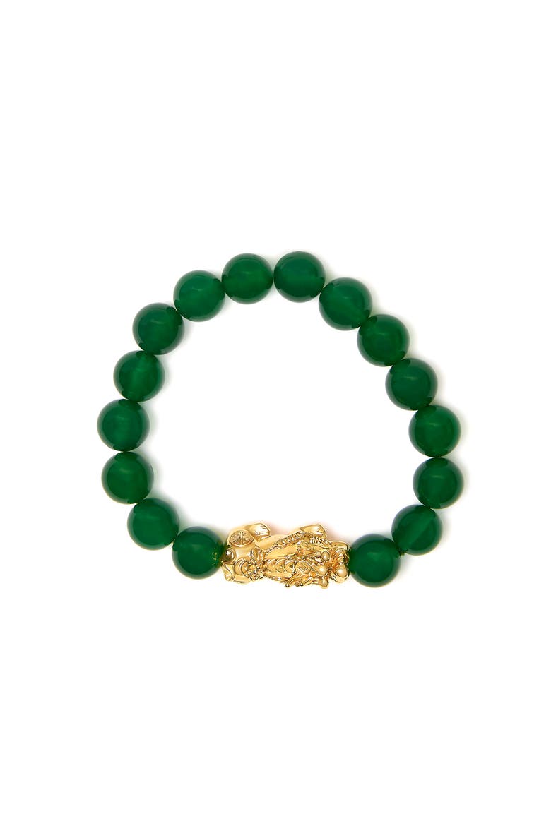 18K Yellow Gold Green Agate Beaded Bracelet with Dragon Charm, Alternate, color, Yellow Gold
