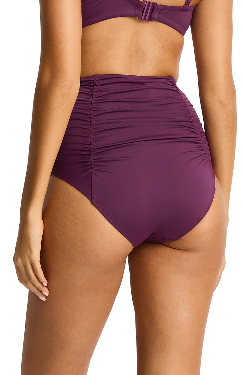 Sea Level Shirred High Waist Bikini Bottoms, Alternate, color, Claret