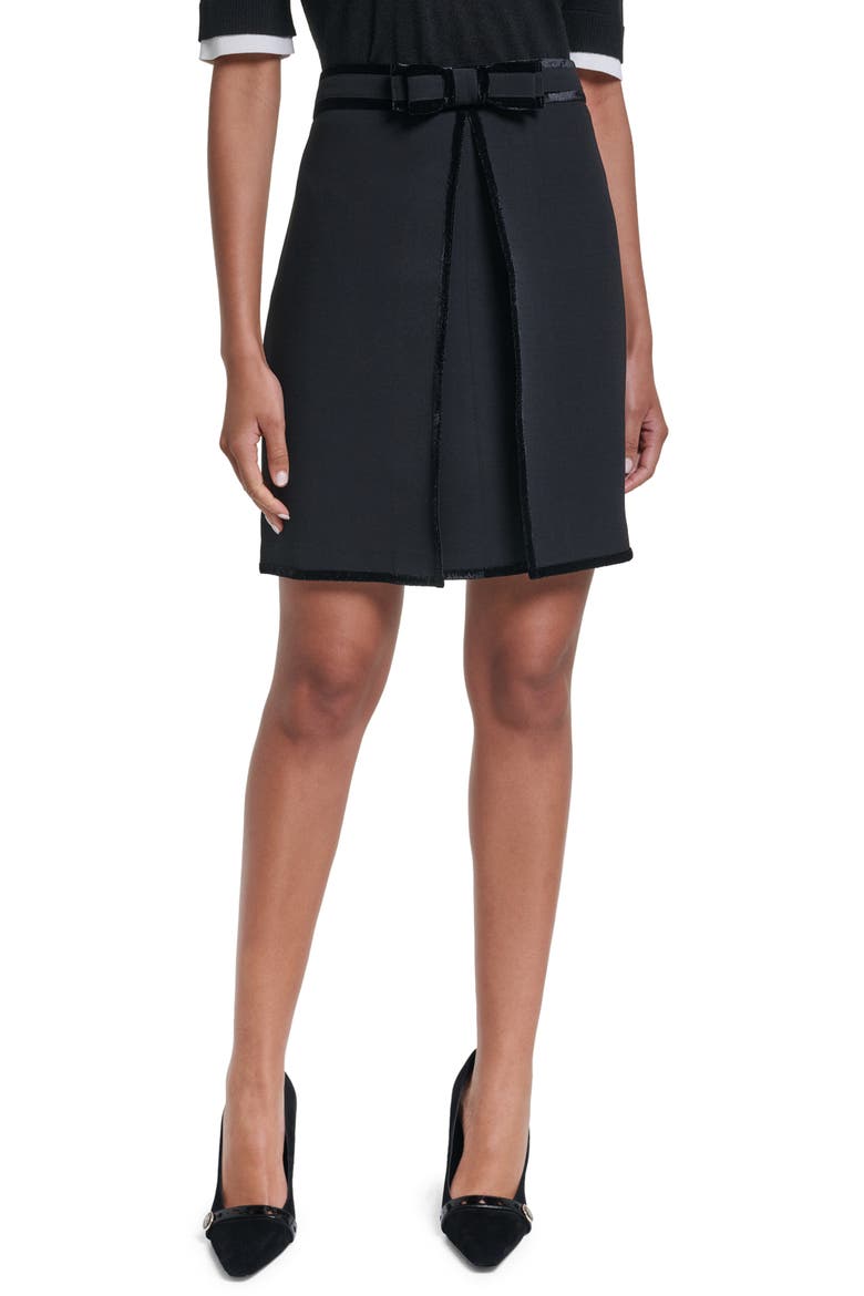 Bow Detail Velvet Trim Miniskirt, Main, color, BLACK