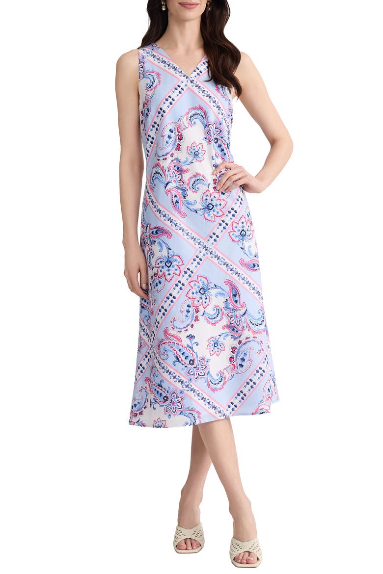 Paisley Print Sleeveless Midi Dress, Main, color, BREEZE BLUE MULTI