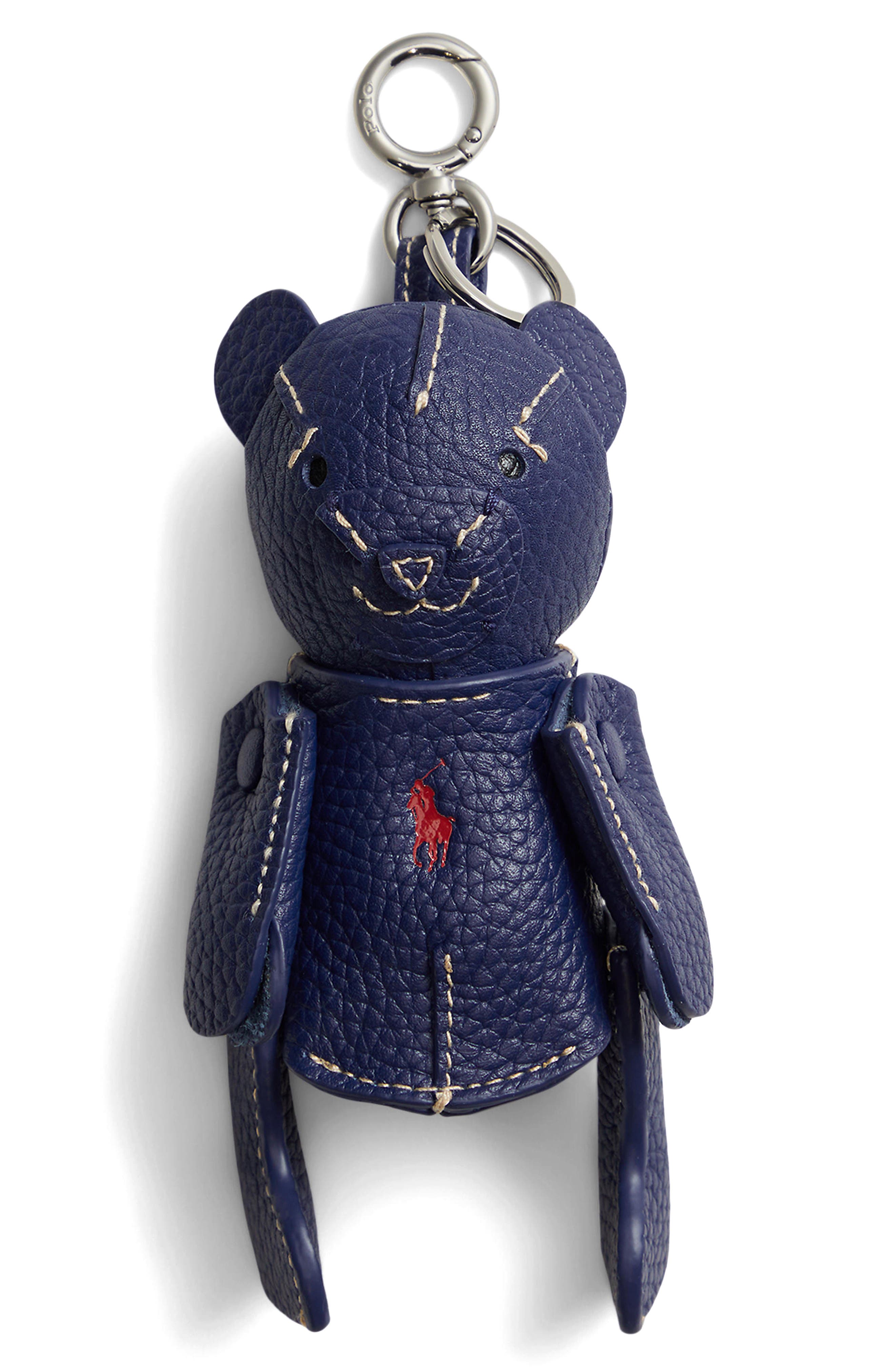 Polo Ralph Lauren Pebble Leather Polo Bear Charm, Main, color, Ink