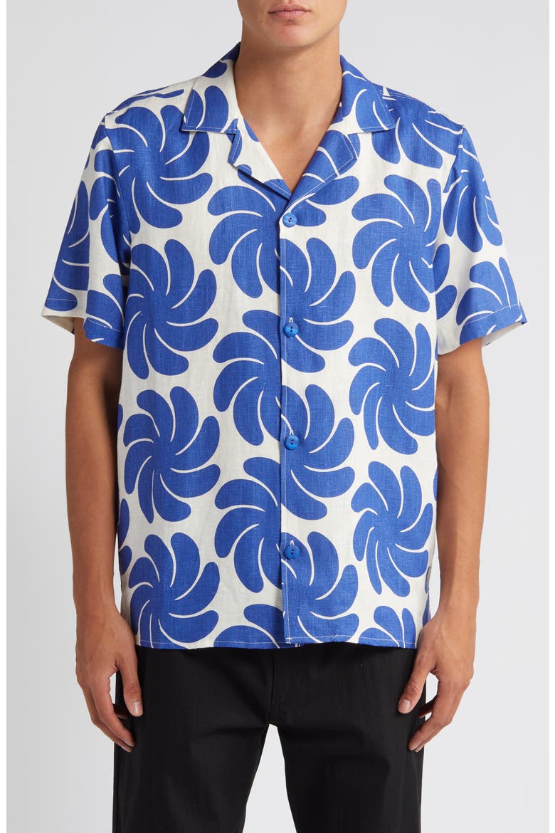 Nebula Linen Camp Shirt, Main, color, BLUE