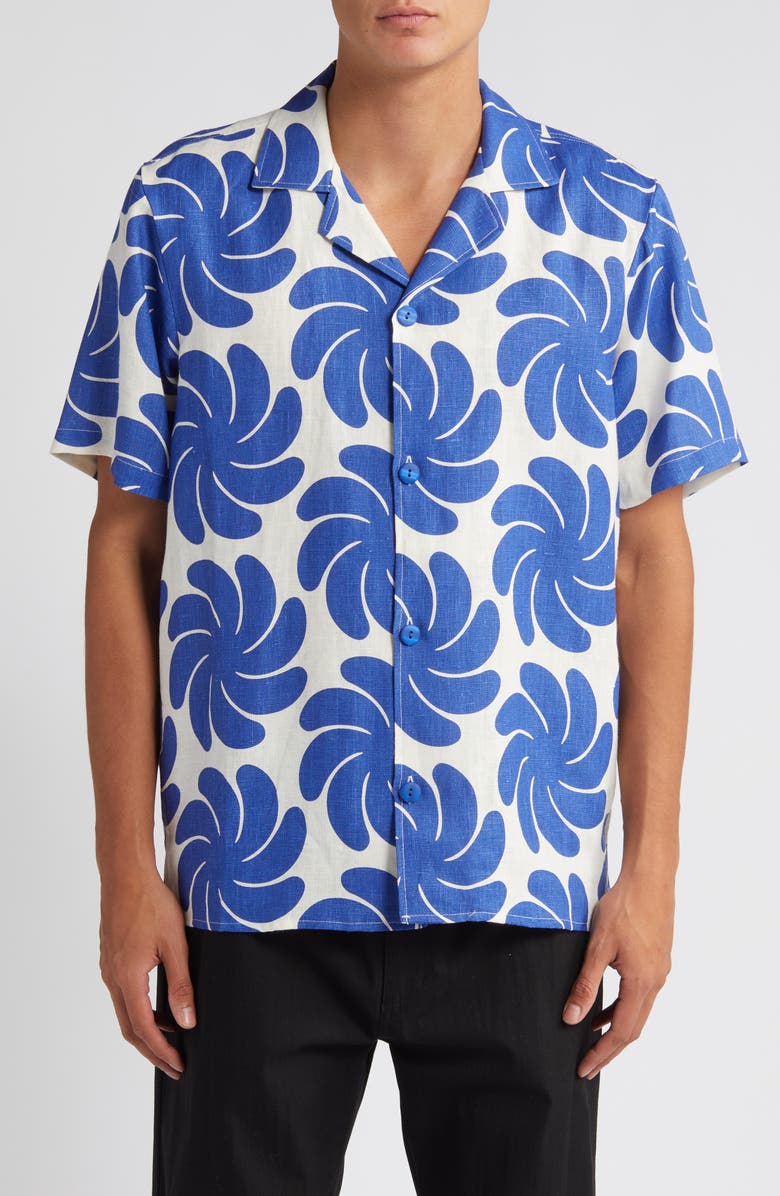 OAS Nebula Linen Camp Shirt, Main, color, Blue