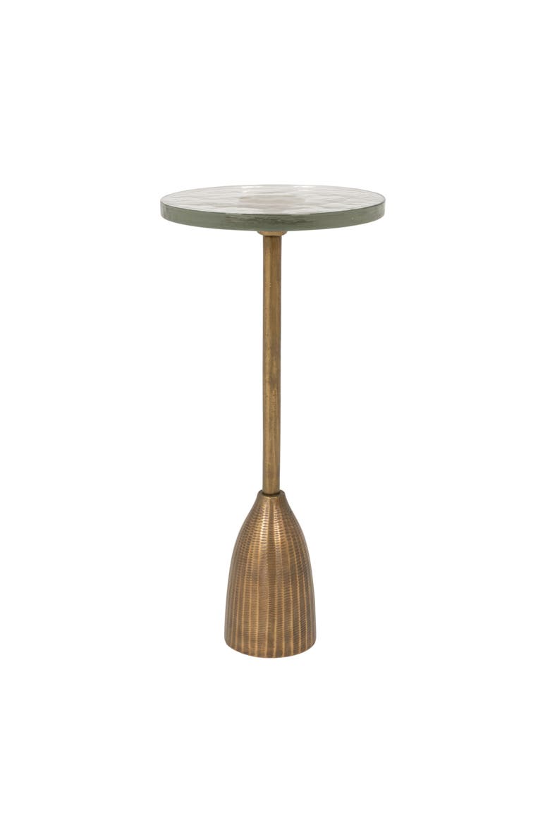 Round Pedestal Accent Table with Glass Top, Main, color, Bronze