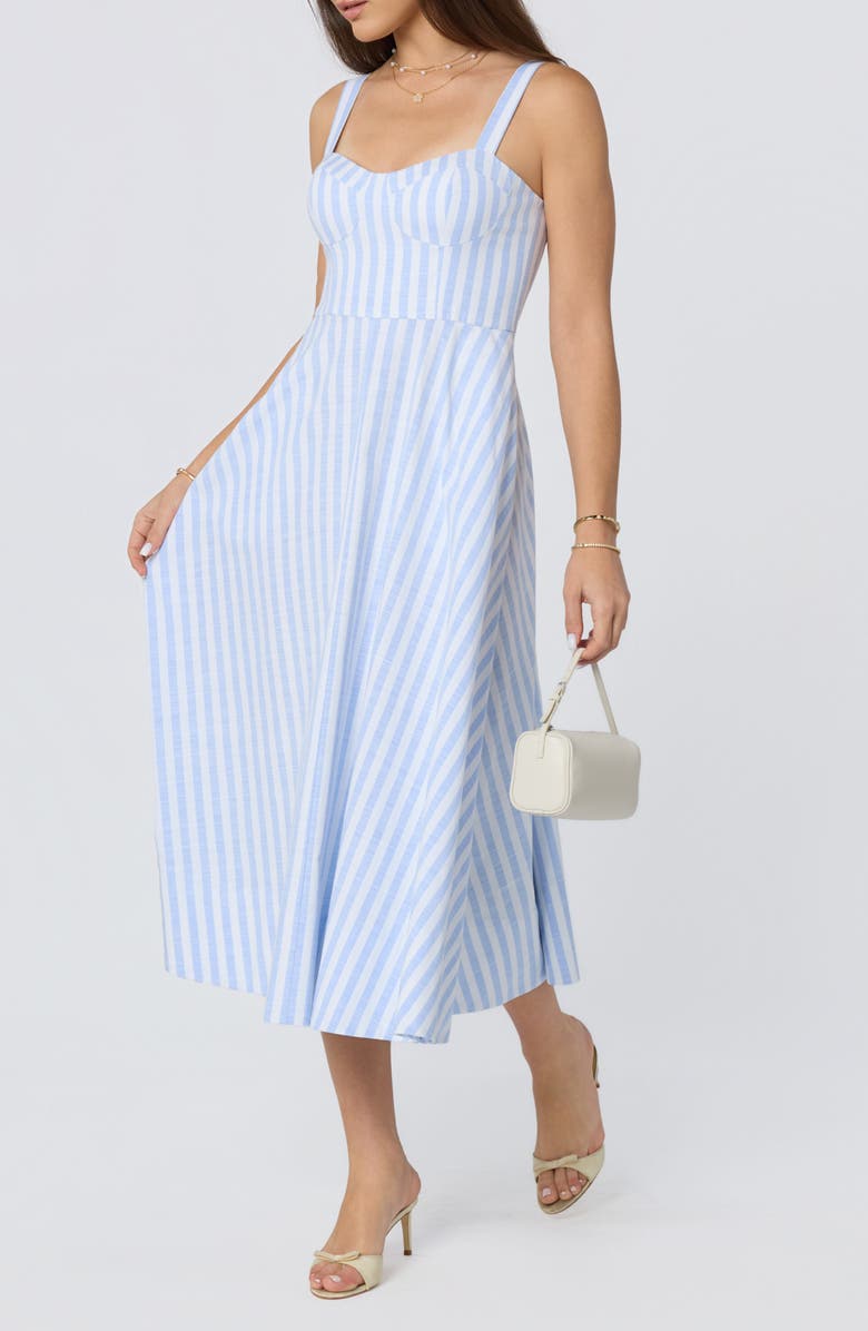 ASTR the Label Isabela Stripe Sweetheart Neck Midi Dress, Alternate, color, Blue Stripe
