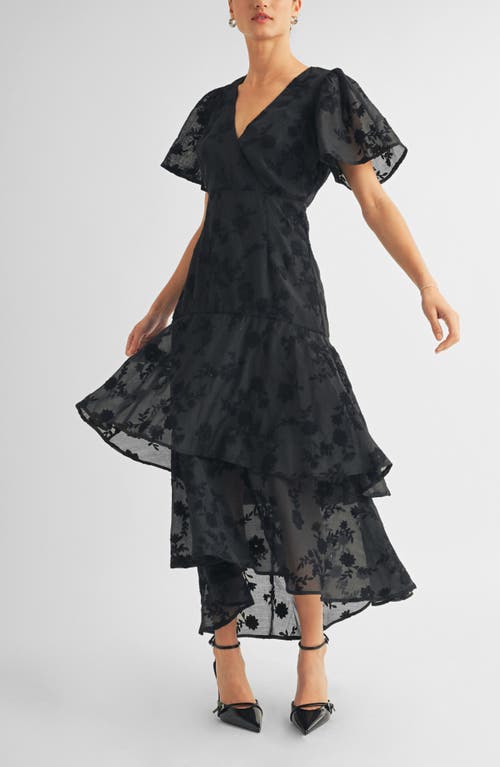 Arose Studio Londyn Flutter Sleeve Gown In Black