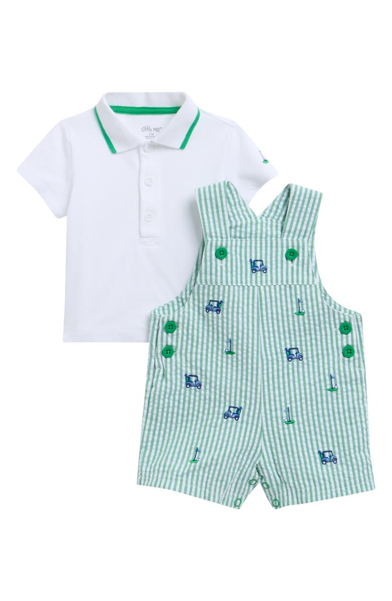 Little Me Golf Detail Polo Shirt & Shortall Set, Main, color, Green