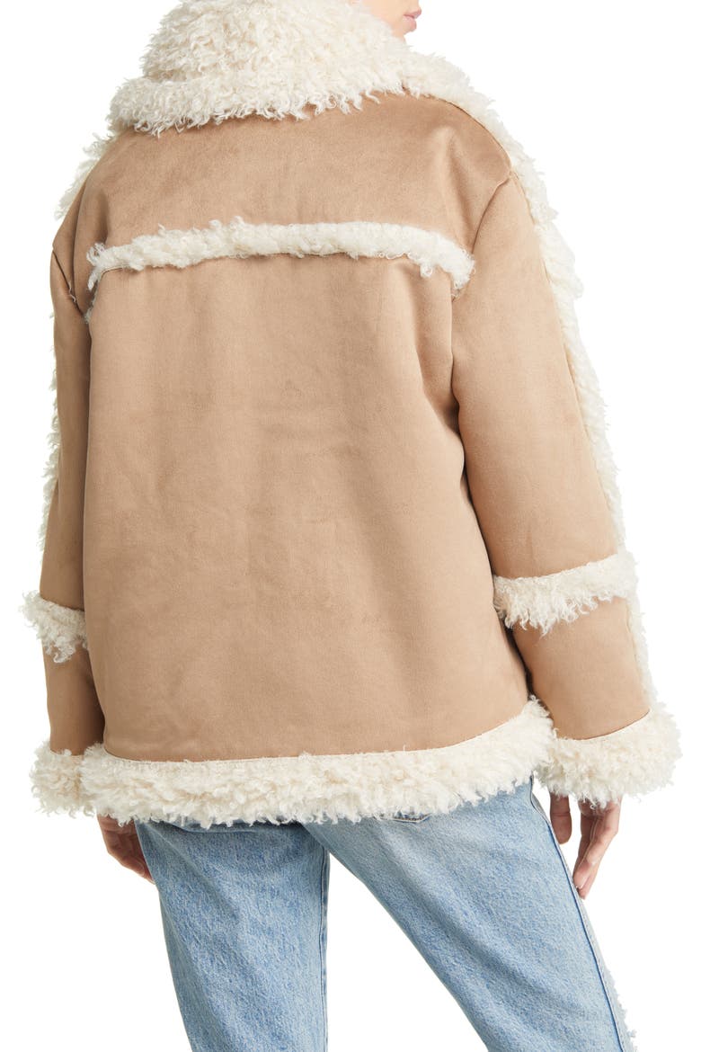 Faux Shearling Coat, Alternate, color, TAN/ IVORY