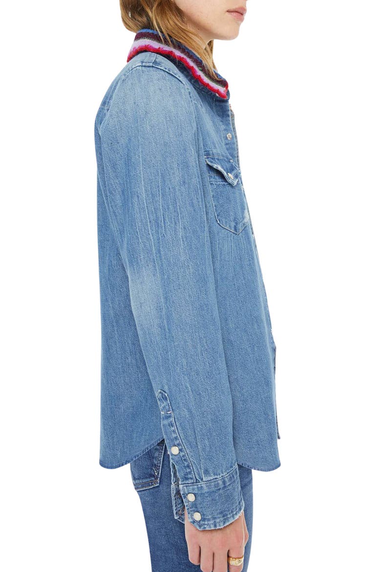 The Collar Club Denim Shirt Jacket with Removable Crochet Collar, Alternate, color, BROWNIE POINTS