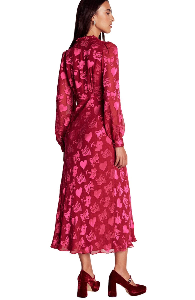 Boden Cassie Devore Long Sleeve Midi Dress, Alternate, color, Pink Peony Dainty Medley