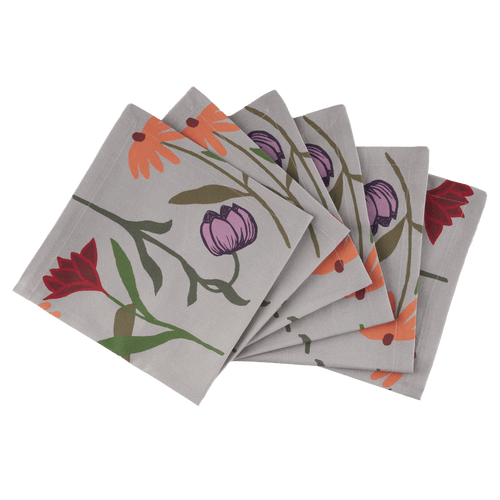 Sophie Williamson Design Picnic On The Meadow Set-of-six Cotton Napkins In Gray