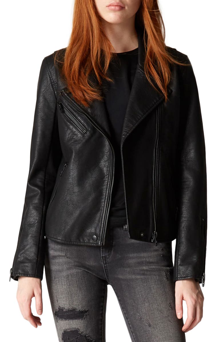 BLANKNYC Faux Leather Moto Jacket, Main, color, Onyx